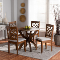 Baxton Studio Sandra-Grey/Walnut-5PC Dining Set Sandra Modern and Contemporary Grey Fabric Upholstered and Walnut Brown Finished Wood 5-Piece Dining Set